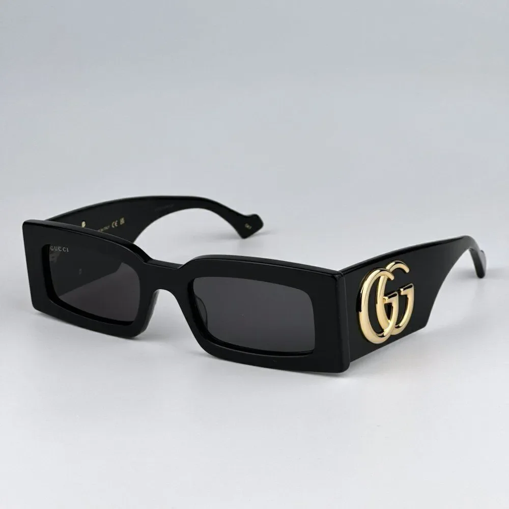 NEW Gucci GG1425S 001 Black Grey Rectangle Unisex Sunglasses GG 1425S